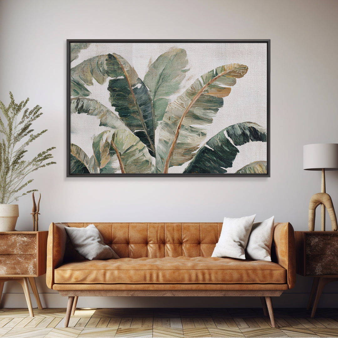 Tropical Palm Leaf Painting Framed Canvas Print, Wall Art, Textured Wall Art, Living Room Decor, Watercolor Art, WAL-3x2-20