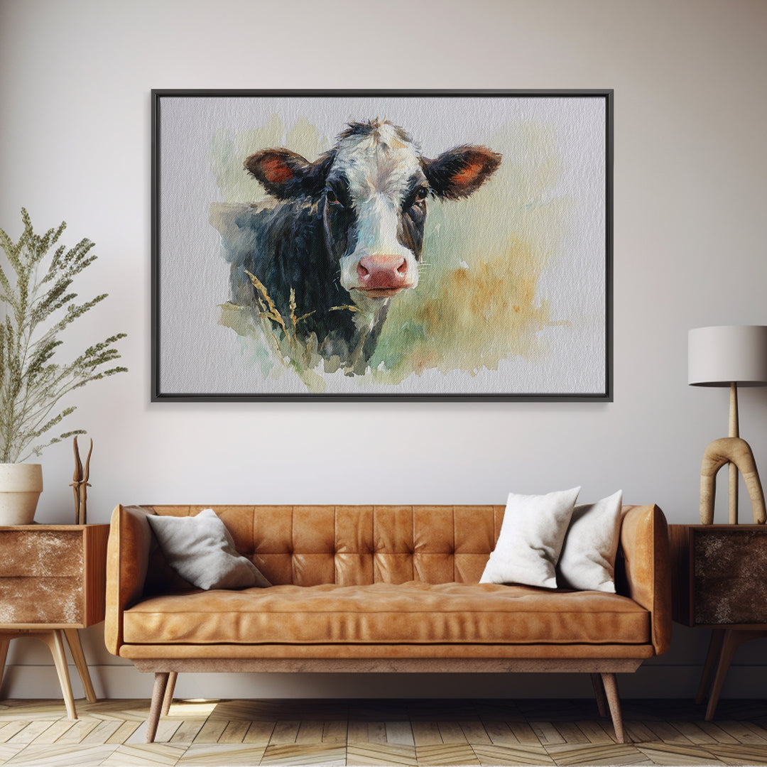 Rustic Farmhouse Cow Portrait Framed Canvas Print, Wall Art, Prints Wall Art, Living Room Decor, Fine Art, Textured Painting, WAL-3x2-23