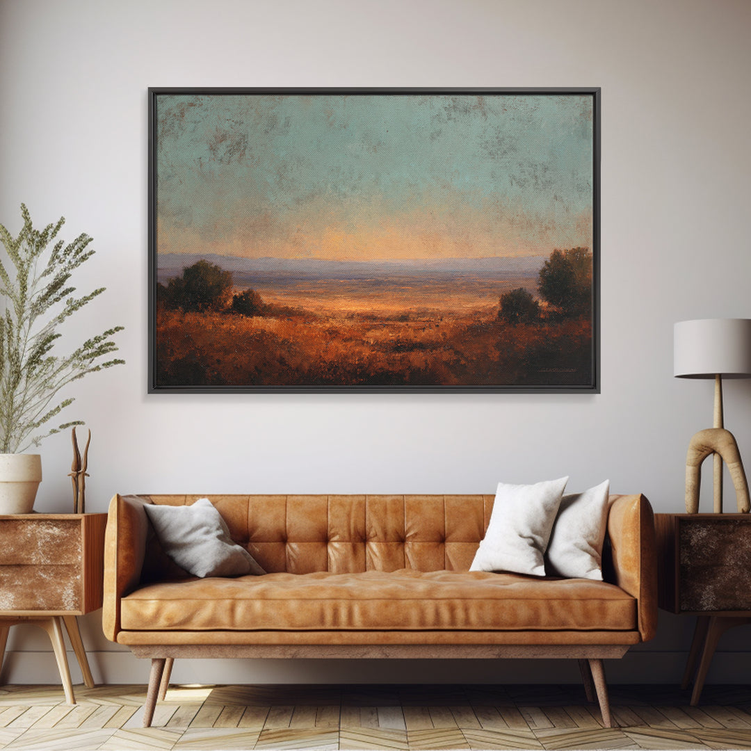 Desert Landscape in Warm Terracotta Tones Framed Canvas Print, Wall Art, Room Decor, Living Room Decor, Fine Art, WAL-3x2-35