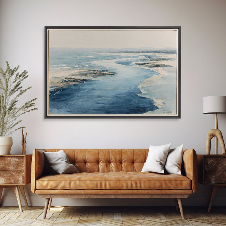 Coastal Aerial Water Study Framed Canvas Print, Wall Art, Contemporary Art, Living Room Decor, Fine Art, Mid Century Modern, WAL-3x2-39