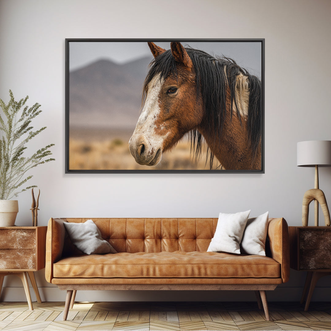 Wild Horse Portrait Framed Canvas Print, Wall Art, Abstract Wall Art, Living Room Decor, Fine Art, Contemporary Art, WAL-3x2-41