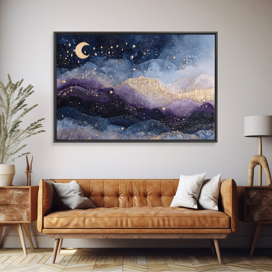 Celestial Moon and Stars Artwork Canvas Print, Wall Art, Home Decor Gift, Living Room Decor, Fine Art, Neutral Decor, WAL-3x2-42
