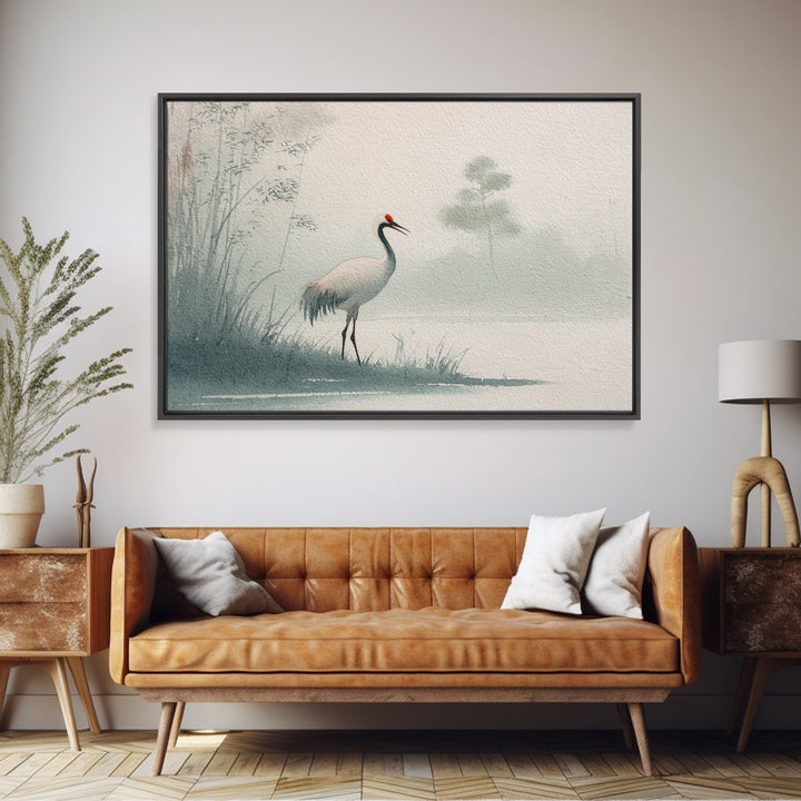 Monochrome Ink Crane Composition Canvas Print, Wall Art, Wood Wall Art, Living Room Decor, Abstract Art, Textured Painting, WAL-3x2-52