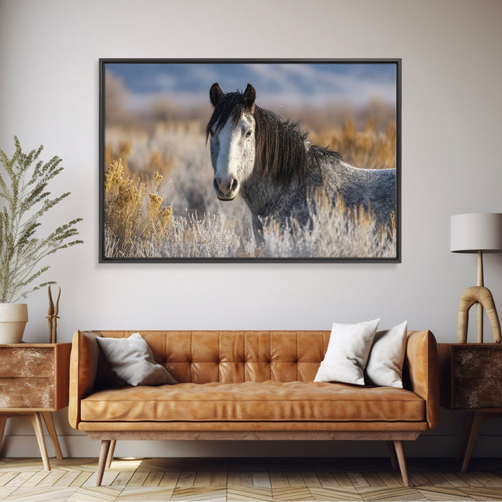 Wild Horse Portrait Framed Canvas Print, Wall Art, Abstract Wall Art, Living Room Decor, Fine Art, Contemporary Art, WAL-3x2-65