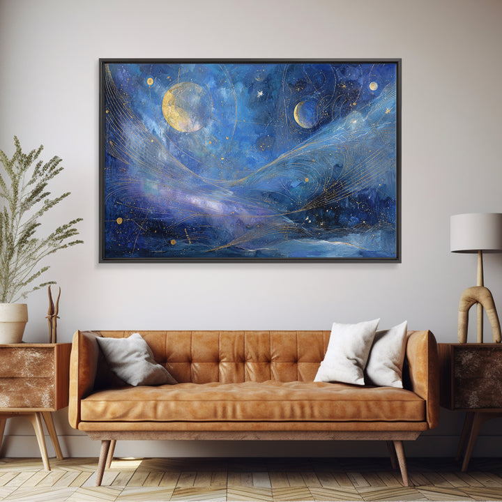 Celestial Moon and Stars Artwork Canvas Print, Wall Art, Home Decor Gift, Living Room Decor, Fine Art, Neutral Decor, WAL-3x2-66
