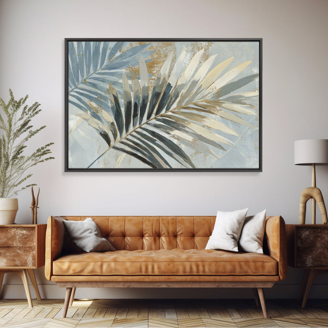Tropical Palm Leaf Painting Canvas Print, Wall Art, Minimalist Decor, Living Room Decor, Oil Painting, Wall Art Prints, WAL-3x2-68