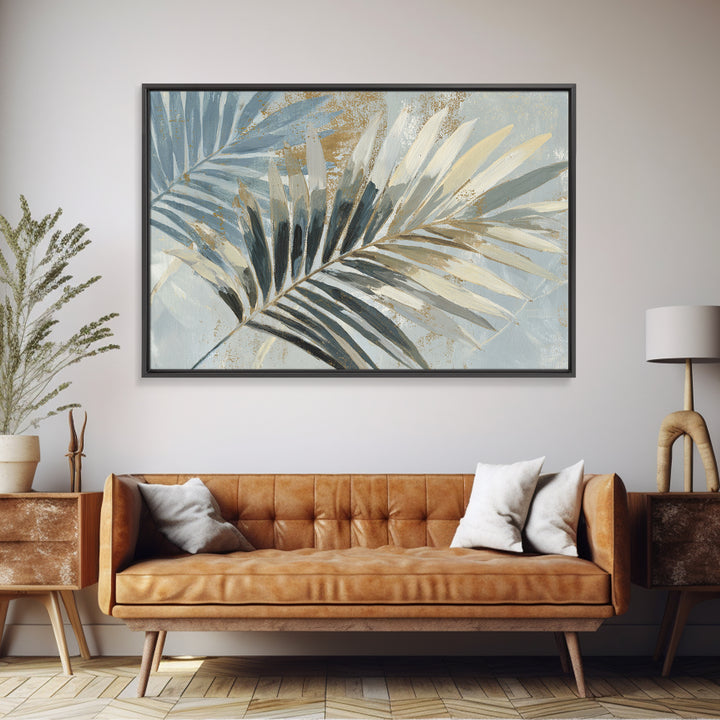 Tropical Palm Leaf Painting Canvas Print, Wall Art, Minimalist Decor, Living Room Decor, Oil Painting, Wall Art Prints, WAL-3x2-68