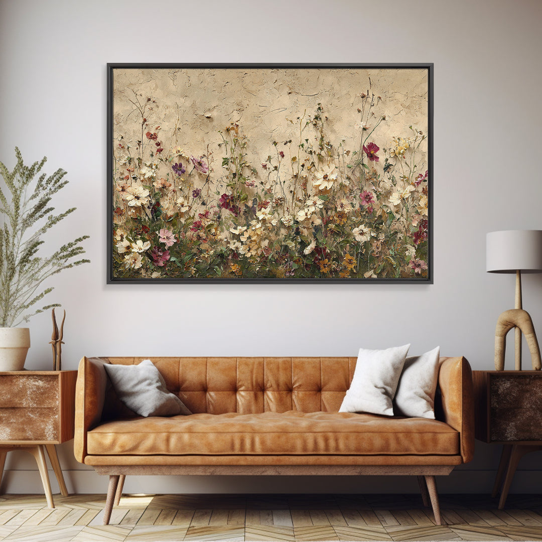 Impressionist Meadow of Wildflowers Framed Canvas Print, Wall Art, Gallery Decor, Living Room Decor, Fine Art, WAL-3x2-69