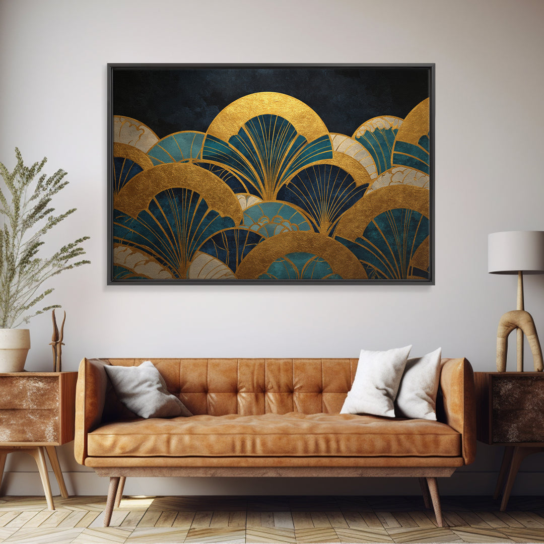 Art Deco Gold Fan Pattern Canvas Print, Wall Art, Contemporary Art, Living Room Decor, Fine Art, Mid Century Modern, WAL-3x2-72