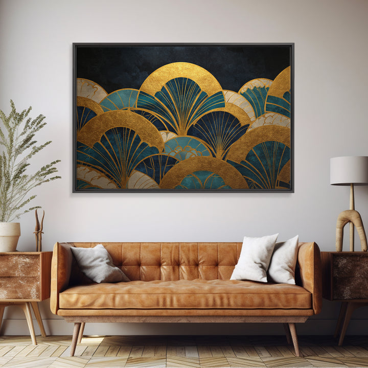 Art Deco Gold Fan Pattern Canvas Print, Wall Art, Contemporary Art, Living Room Decor, Fine Art, Mid Century Modern, WAL-3x2-72