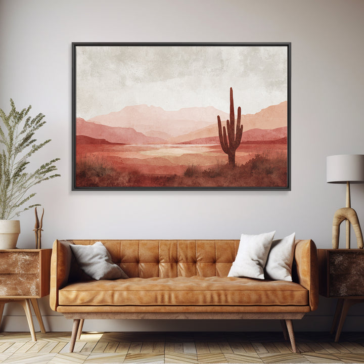 Desert Landscape in Warm Terracotta Tones Canvas Print, Wall Art, Metal Wall Art, Living Room Decor, Oil Painting, WAL-3x2-83