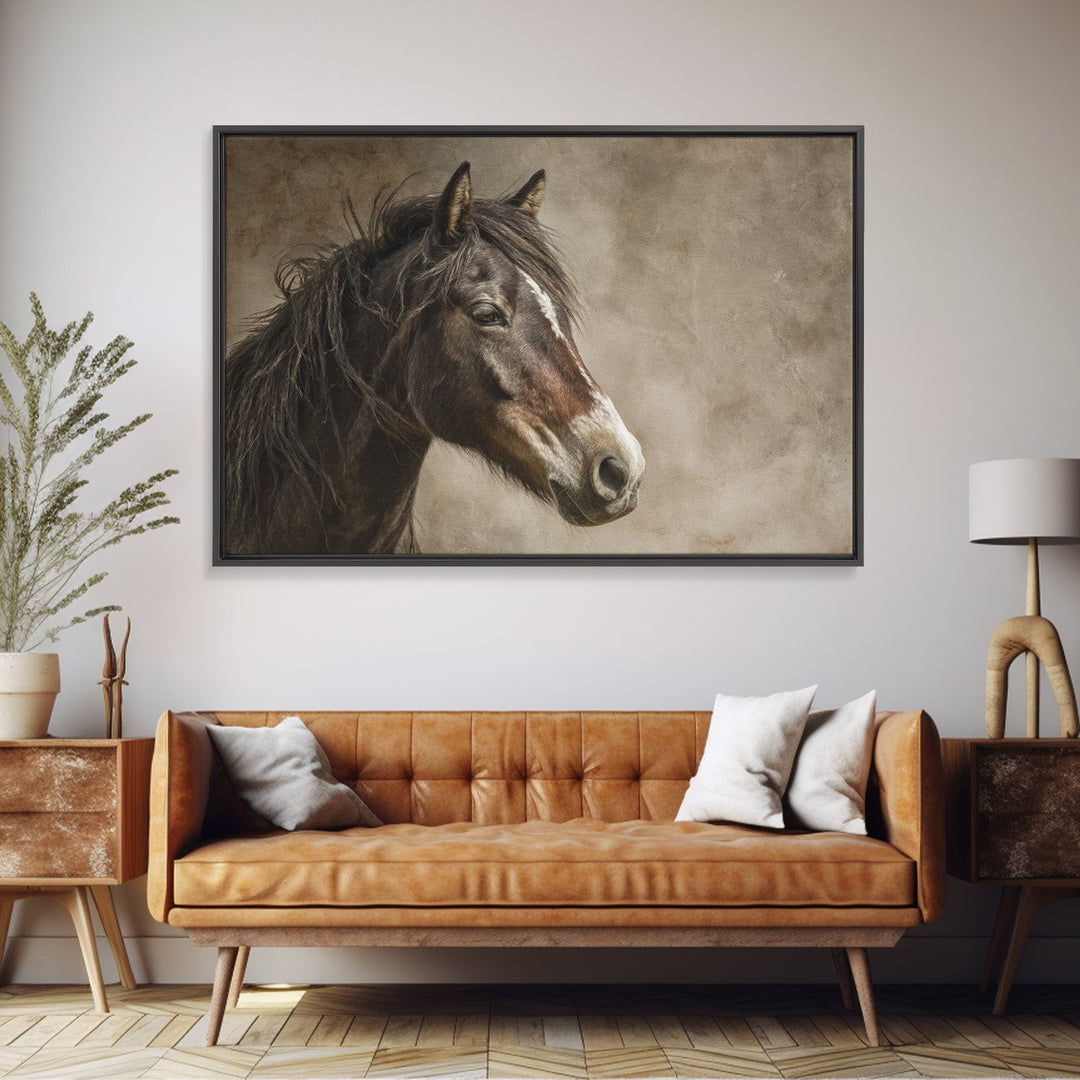 Wild Horse Portrait Canvas Print, Wall Art, Boho Decor, Living Room Decor, Fine Art, Painting, Art Print, Heart, WAL-3x2-89
