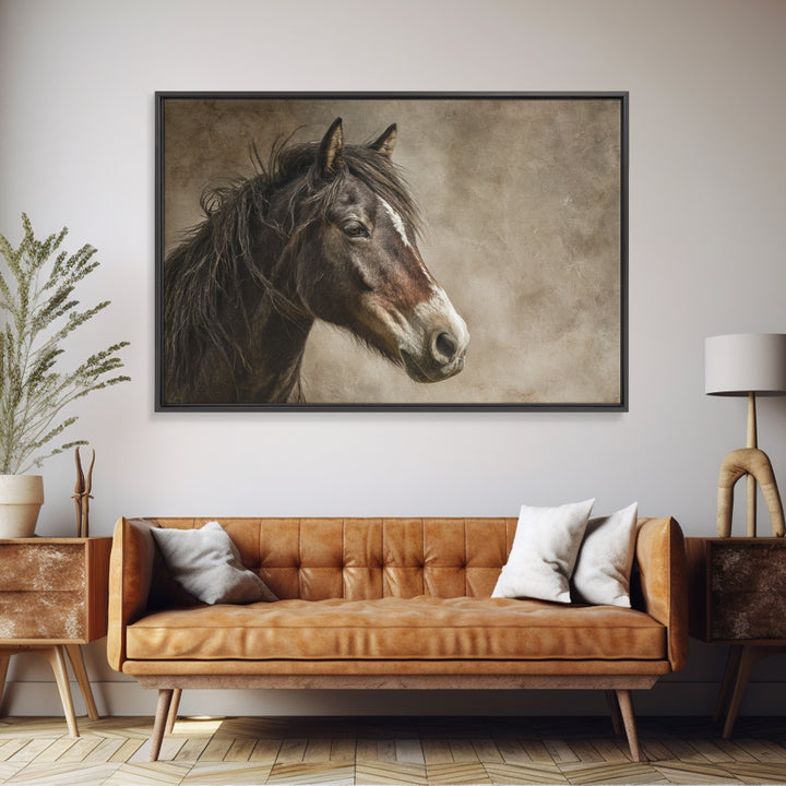 Wild Horse Portrait Canvas Print, Wall Art, Boho Decor, Living Room Decor, Fine Art, Painting, Art Print, Heart, WAL-3x2-89