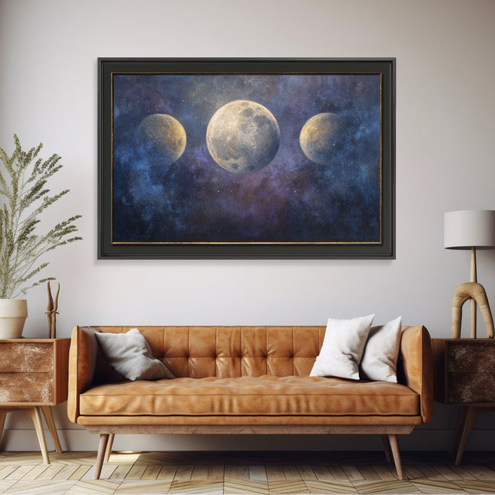 Celestial Moon and Stars Artwork Framed Canvas Print, Wall Art, Digital Print, Living Room Decor, Fine Art, Luxury Decor, WAL-3x2-90