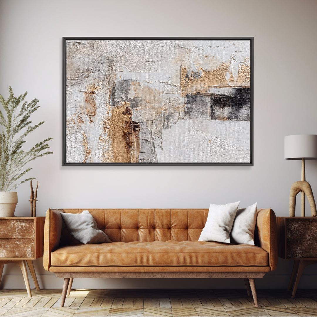Luxury Neutral Plaster Texture Abstract Framed Canvas Print, Wall Art, Wall Art for Mom, Living Room Decor, Abstract Art, WAL-3x2-91
