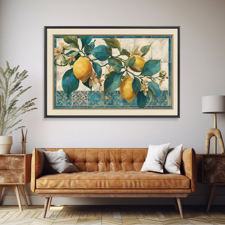 Mediterranean Lemon Branch Still Life Canvas Print, Wall Art, Prints Wall Art, Living Room Decor, Oil Painting, WAL-3x2-98