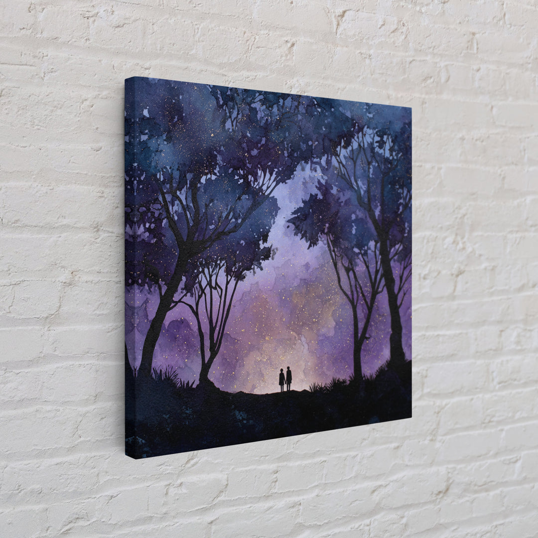 Couple Silhouette Beneath Moonlit Trees Framed Canvas Print, Wedding Art, Personalized Wedding, Living Room Decor, Romance, WED-1x1-29