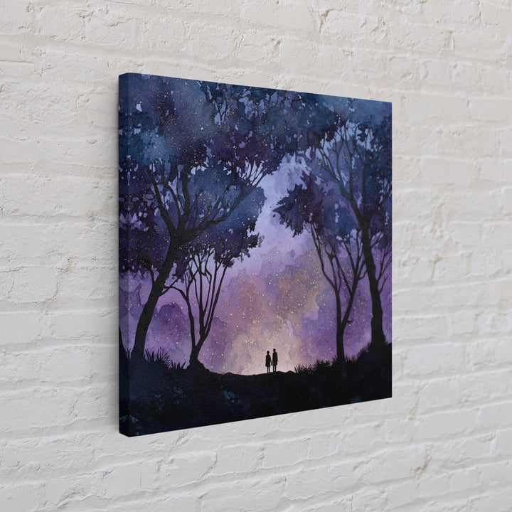 Couple Silhouette Beneath Moonlit Trees Framed Canvas Print, Wedding Art, Personalized Wedding, Living Room Decor, Romance, WED-1x1-29