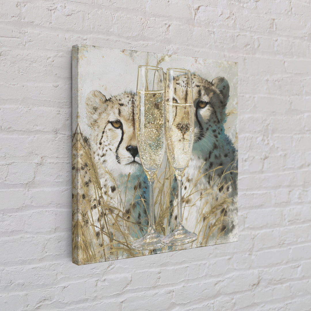 Champagne Glasses with Delicate Sparkle Canvas Print, Wedding Art, Bride and Groom, Living Room Decor, Oil Painting, Romance, WED-1x1-30