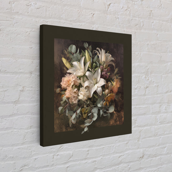 White Lilies and Eucalyptus Arrangement Framed Canvas Print, Wedding Art, Wedding Poster, Living Room Decor, Abstract Art, WED-1x1-33