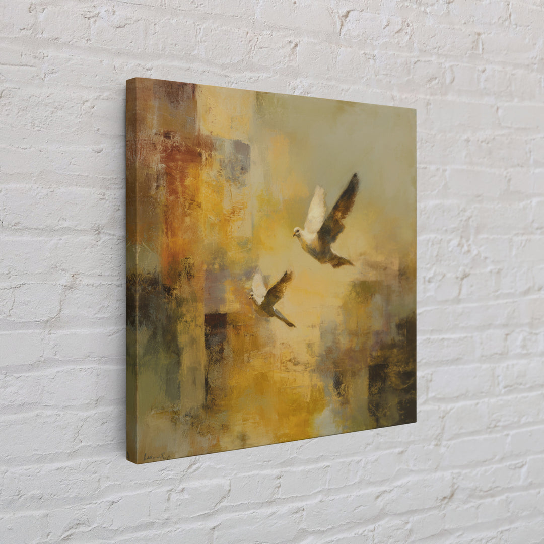 Doves Flying Through Soft Golden Light Canvas Print, Wedding Art, Jewish Art, Living Room Decor, Romance, Personalized Wedding, WED-1x1-35