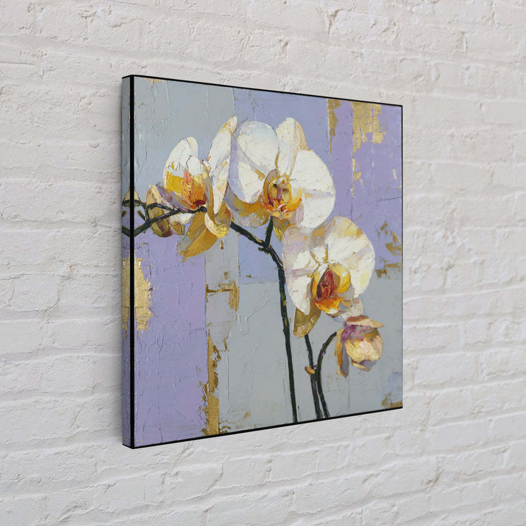 White Orchid and Gold Ribbon Composition Framed Canvas Print, Wedding Art, Wedding, Living Room Decor, Fine Art, Romance, WED-1x1-48