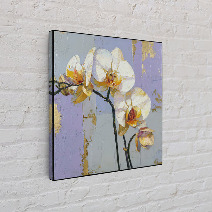 White Orchid and Gold Ribbon Composition Framed Canvas Print, Wedding Art, Wedding, Living Room Decor, Fine Art, Romance, WED-1x1-48