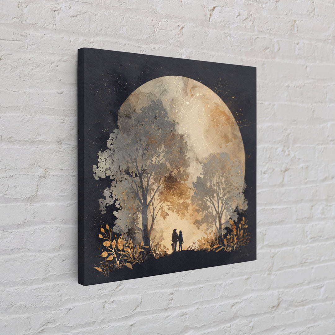 Couple Silhouette Beneath Moonlit Trees Canvas Print, Wedding Art, Beach Wedding, Living Room Decor, Fine Art, Romance, WED-1x1-5