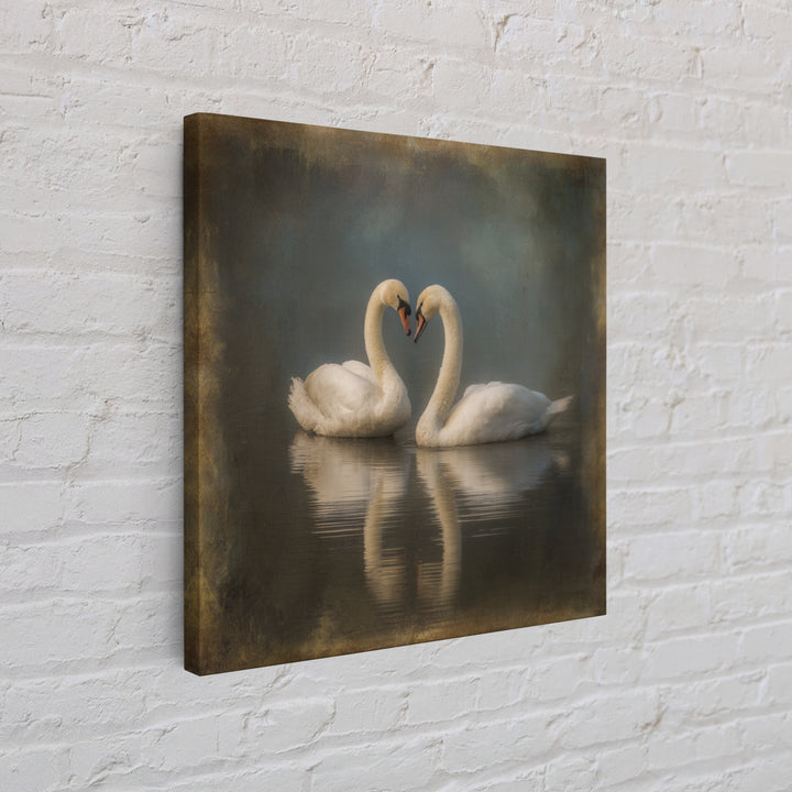 Two Swans Forming a Heart on Dark Canvas Print, Wedding Art, Unique Wedding Gift, Living Room Decor, Fine Art, Romance, WED-1x1-50