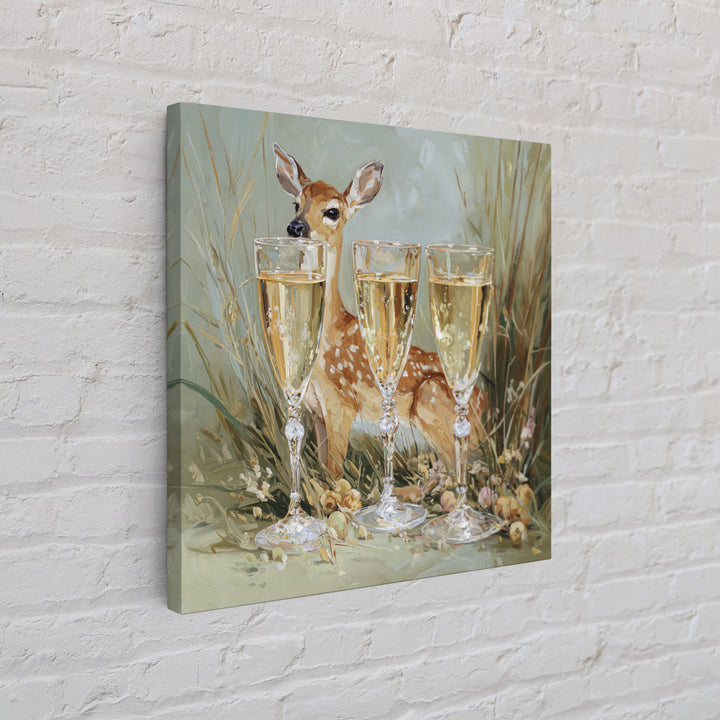 Champagne Glasses with Delicate Sparkle Framed Canvas Print, Wedding Art, Jewish Art, Living Room Decor, Watercolor Art, WED-1x1-6