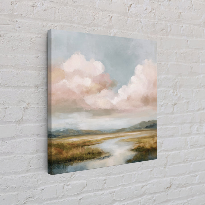 Blush Cloudscape with Dreamy Atmosphere Framed Canvas Print, Wedding Art, Personalized Wedding, Living Room Decor, Romance, WED-1x1-63