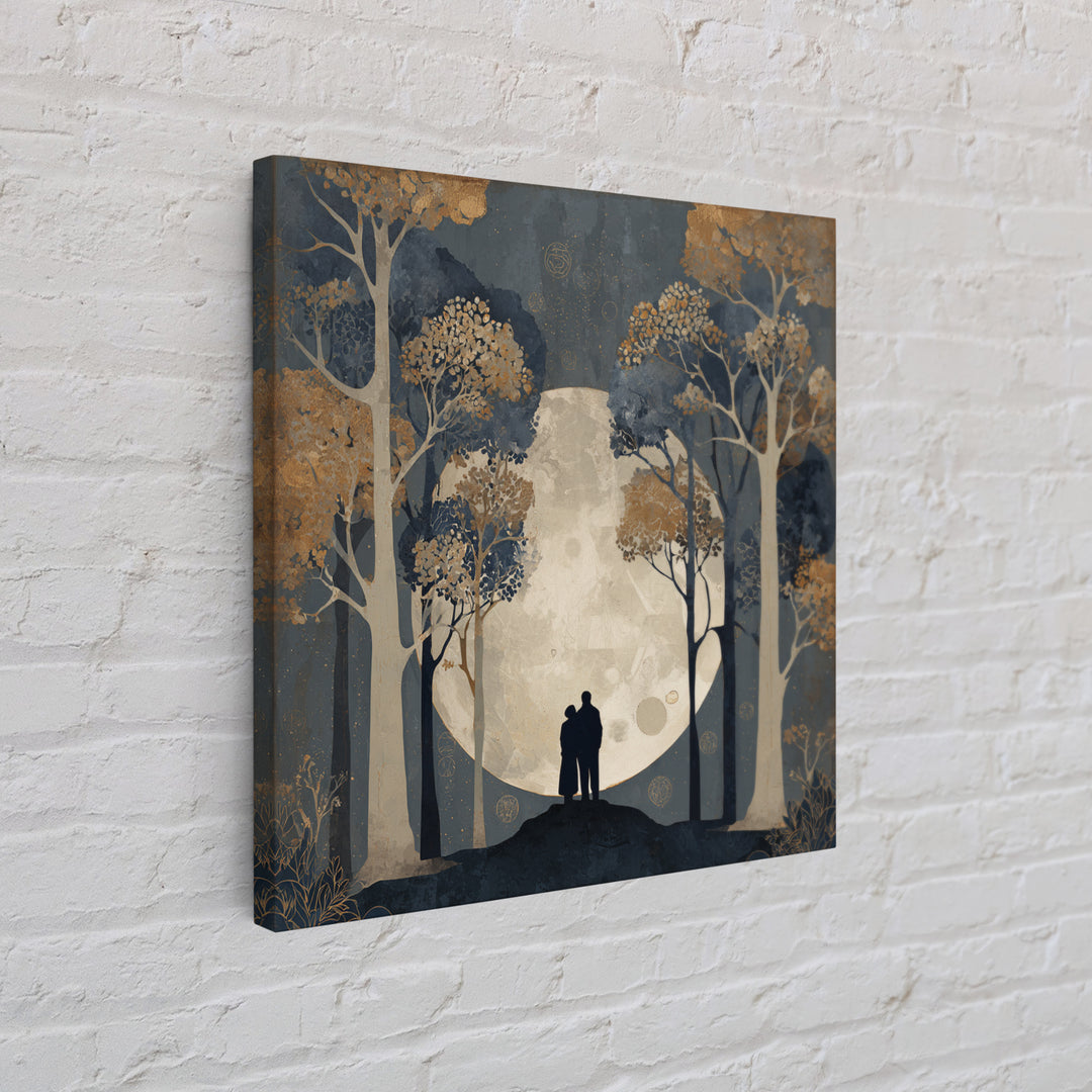 Couple Silhouette Beneath Moonlit Trees Canvas Print, Wedding Art, Neutral Decor, Living Room Decor, Fine Art, Romance, WED-1x1-77
