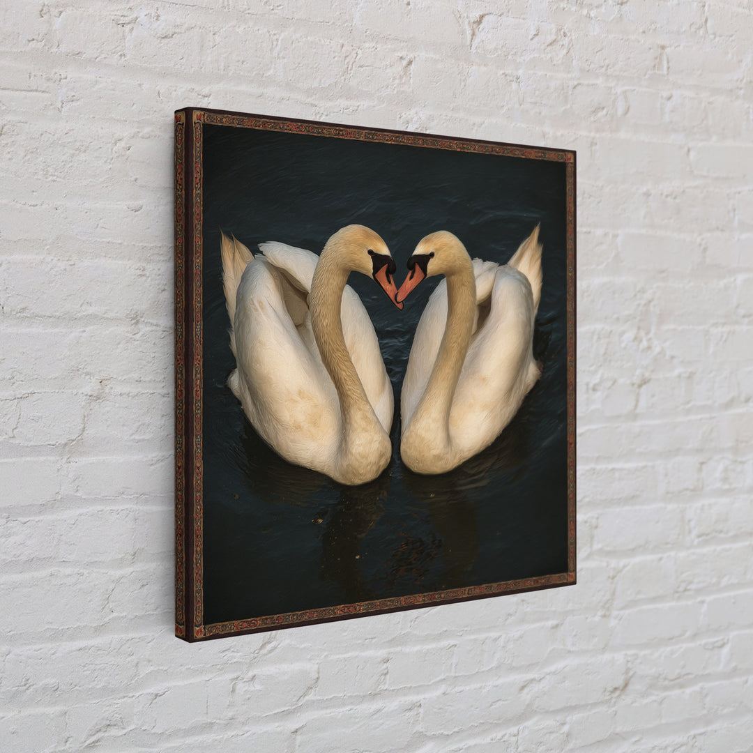 Two Swans Forming a Heart on Dark Canvas Print, Wedding Art, Gallery Decor, Living Room Decor, Fine Art, Romance, WED-1x1-98