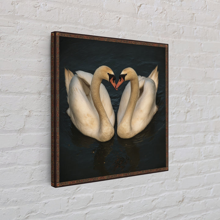 Two Swans Forming a Heart on Dark Canvas Print, Wedding Art, Gallery Decor, Living Room Decor, Fine Art, Romance, WED-1x1-98