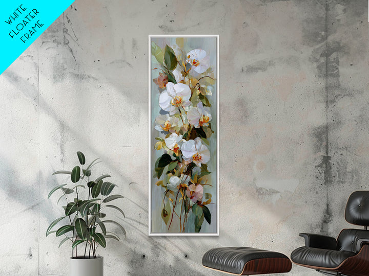 White Orchid and Gold Ribbon Composition Canvas Print, Wedding Art, Personalized Wedding, Living Room Decor, Oil Painting, WED-1x3-12