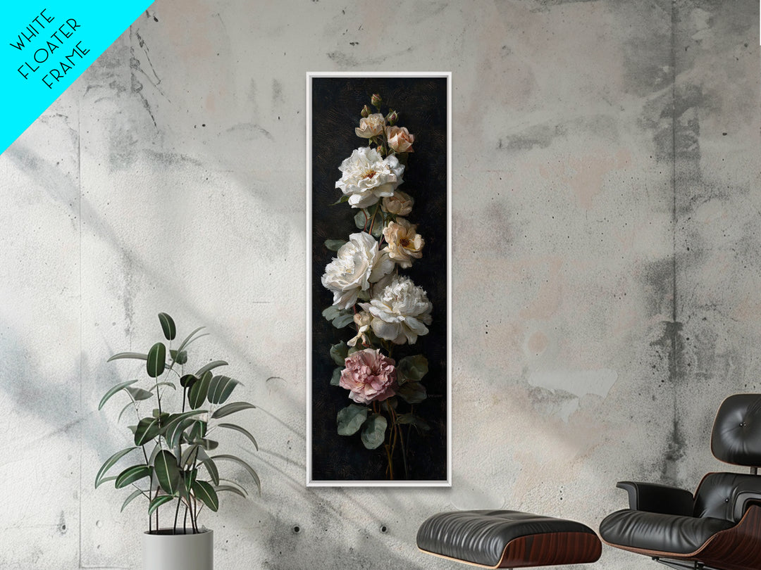 Romantic Bouquet of White Roses and Peonies Canvas Print, Wedding Art, Personalized Wedding, Living Room Decor, Romance, WED-1x3-13