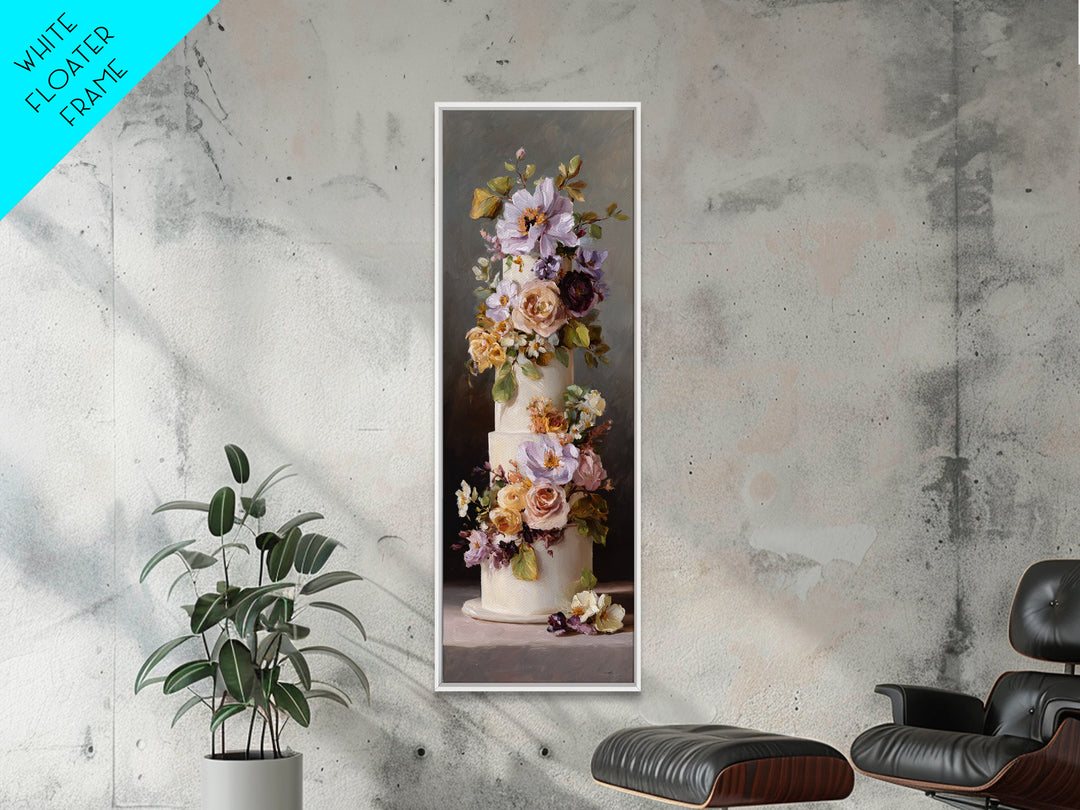 Wedding Cake with Flowers in Painterly Style Canvas Print, Wedding Art, Rustic Wedding, Living Room Decor, Watercolor Art, WED-1x3-2