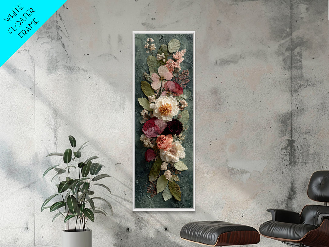 Pressed Flowers from a Wedding Bouquet Framed Canvas Print, Wedding Art, Wedding Stationery, Living Room Decor, Romance, WED-1x3-20