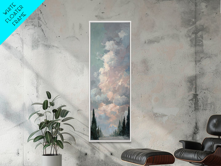 Blush Cloudscape with Dreamy Atmosphere Framed Canvas Print, Wedding Art, Living Room Decor, Watercolor Art, Romance, WED-1x3-3