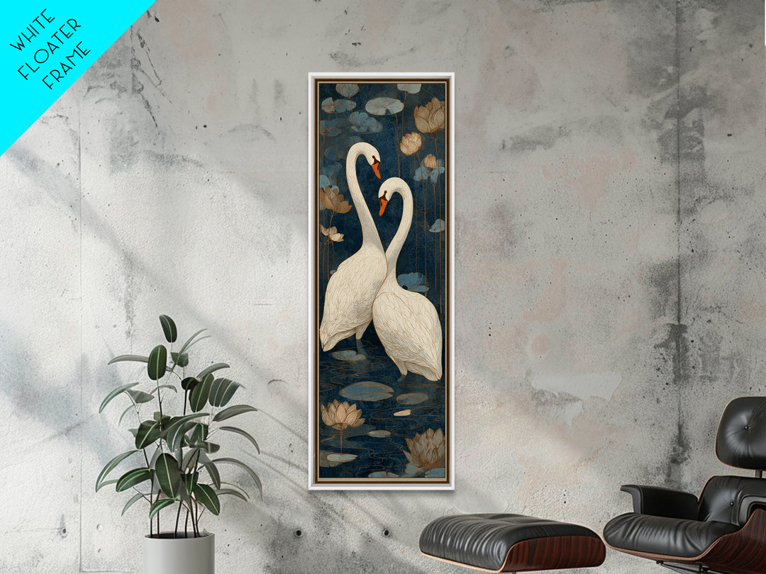 Two Swans Forming a Heart on Dark Canvas Print, Wedding Art, Bride and Groom, Living Room Decor, Romance, Neutral Decor, WED-1x3-38