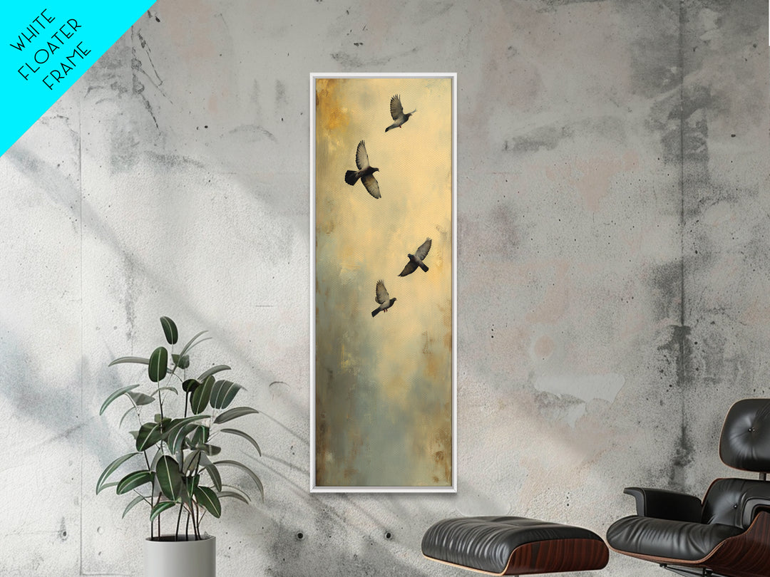 Doves Flying Through Soft Golden Light Framed Canvas Print, Wedding Art, Minimalist Decor, Living Room Decor, Fine Art, Romance, WED-1x3-47