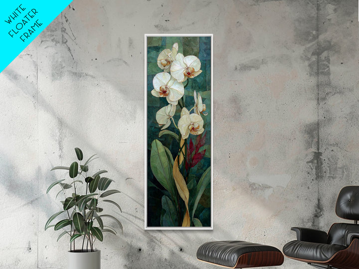 White Orchid and Gold Ribbon Composition Canvas Print, Wedding Art, Luxury Decor, Living Room Decor, Abstract Art, Romance, WED-1x3-60