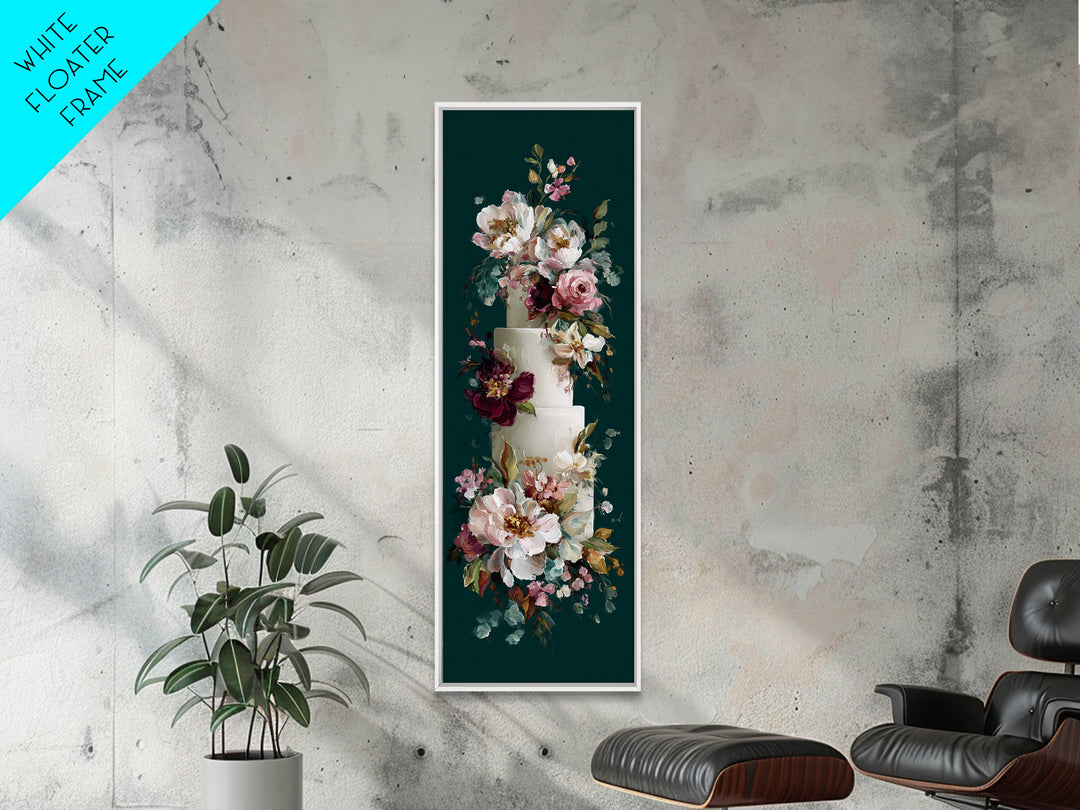 Wedding Cake with Flowers in Painterly Style Canvas Print, Wedding Art, Wedding Stationery, Living Room Decor, Romance, WED-1x3-98