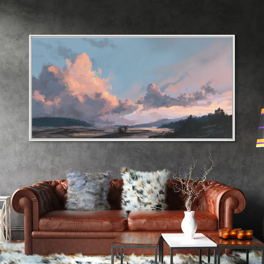 Blush Cloudscape with Dreamy Atmosphere Framed Canvas Print, Wedding Art, Wedding Decoration, Living Room Decor, Romance, WED-2x1-11