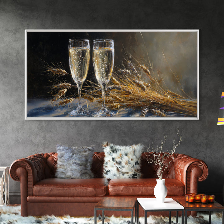 Champagne Glasses with Delicate Sparkle Canvas Print, Wedding Art, Wall Decor, Living Room Decor, Abstract Art, Romance, WED-2x1-2