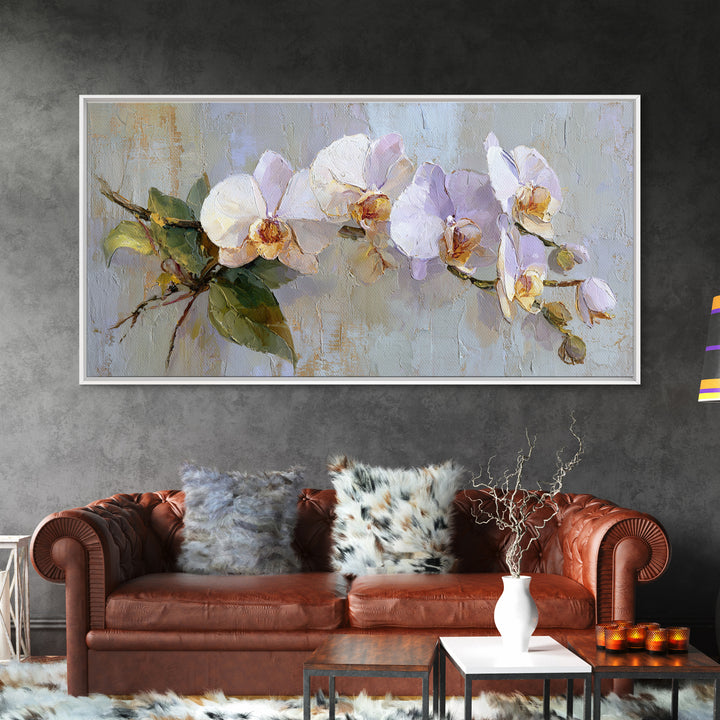 White Orchid and Gold Ribbon Composition Framed Canvas Print, Wedding Art, Modern Decor, Living Room Decor, Fine Art, Romance, WED-2x1-20