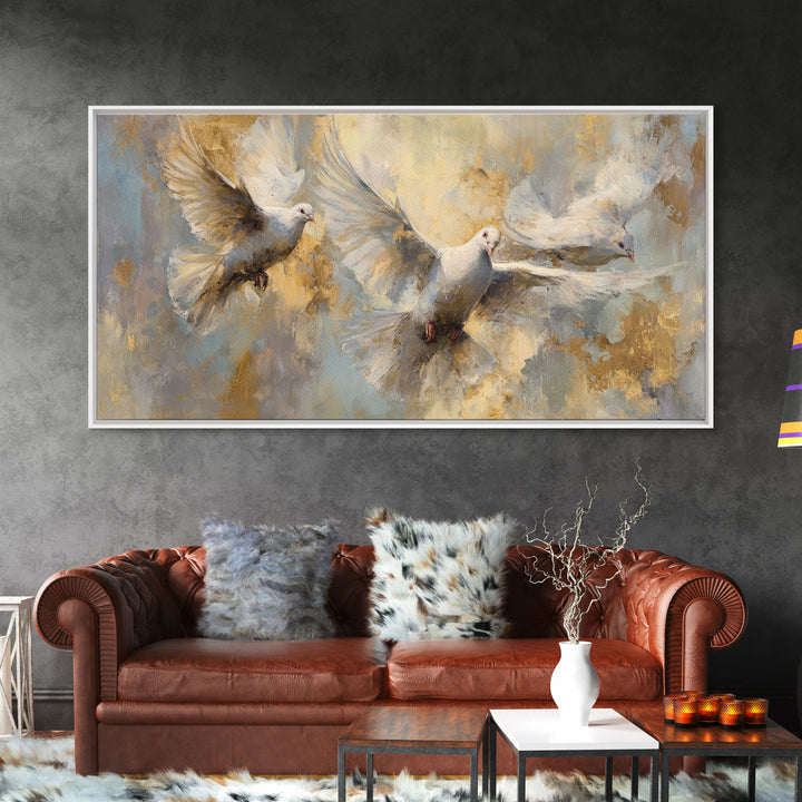 Doves Flying Through Soft Golden Light Canvas Print, Wedding Art, Art Print, Living Room Decor, Romance, Downloadable Art, WED-2x1-31