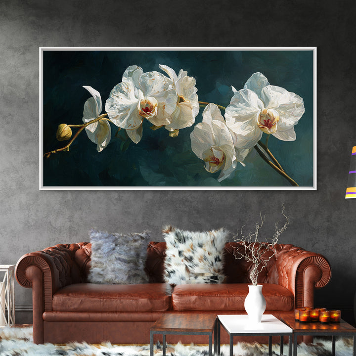 White Orchid and Gold Ribbon Composition Canvas Print, Wedding Art, Room Decor, Living Room Decor, Abstract Art, Romance, WED-2x1-44