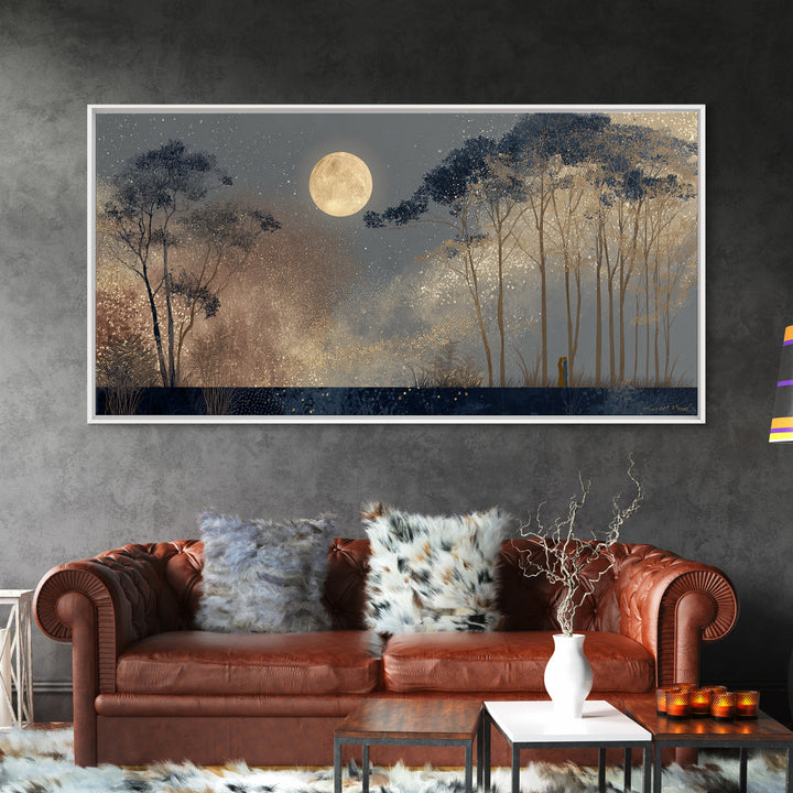 Couple Silhouette Beneath Moonlit Trees Canvas Print, Wedding Art, Art, Living Room Decor, Romance, Custom Wedding Gift, WED-2x1-49