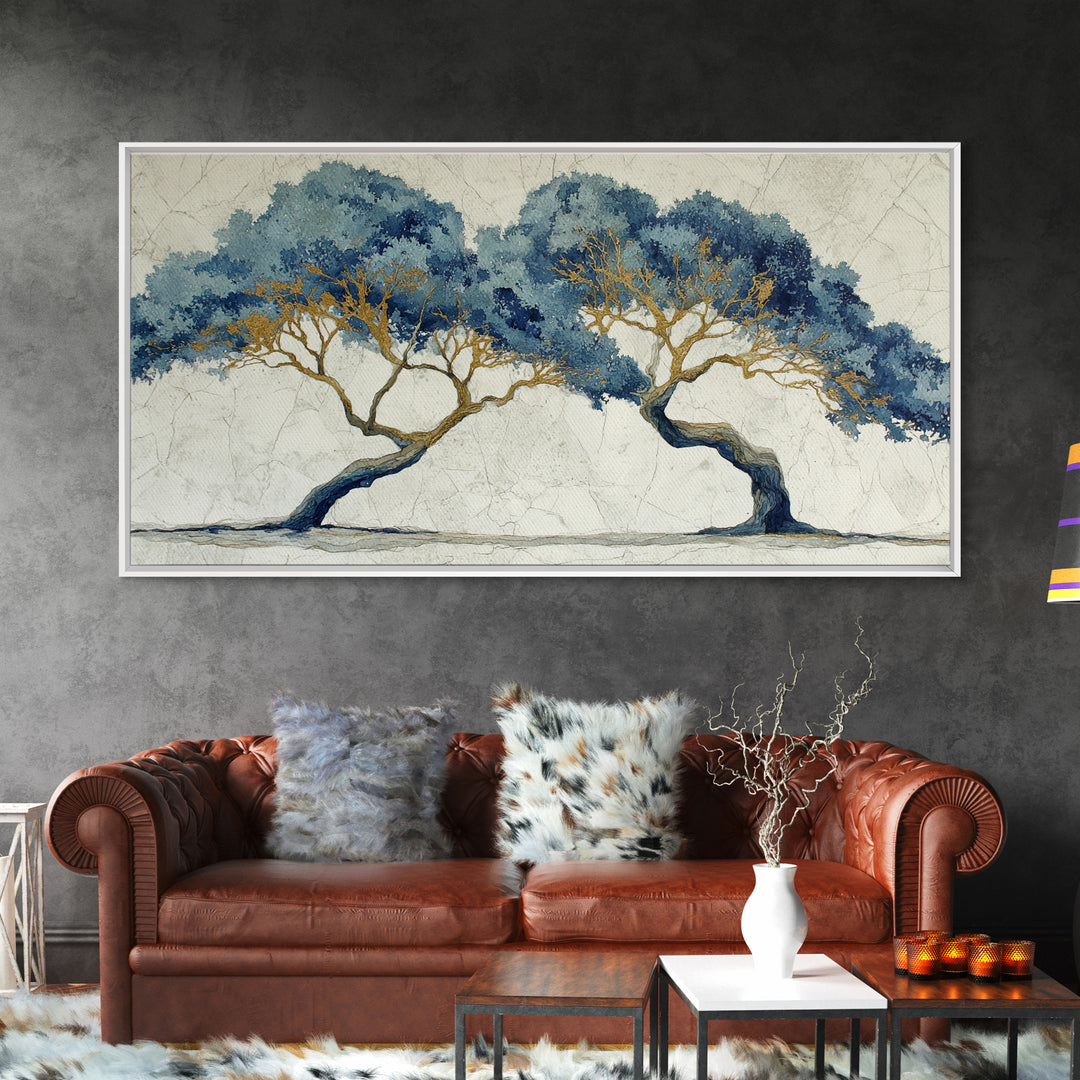 Two Intertwined Trees as Symbolic Artwork Framed Canvas Print, Wedding Art, Custom Wedding, Living Room Decor, Romance, WED-2x1-67